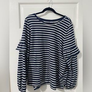Striped blue and white sweatshirt with fun sleeves!